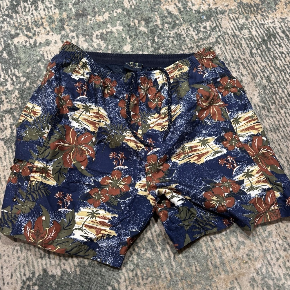 Newport Blue  Swim Trunks Men's‎ Medium Hawai Palm Tree Vintage